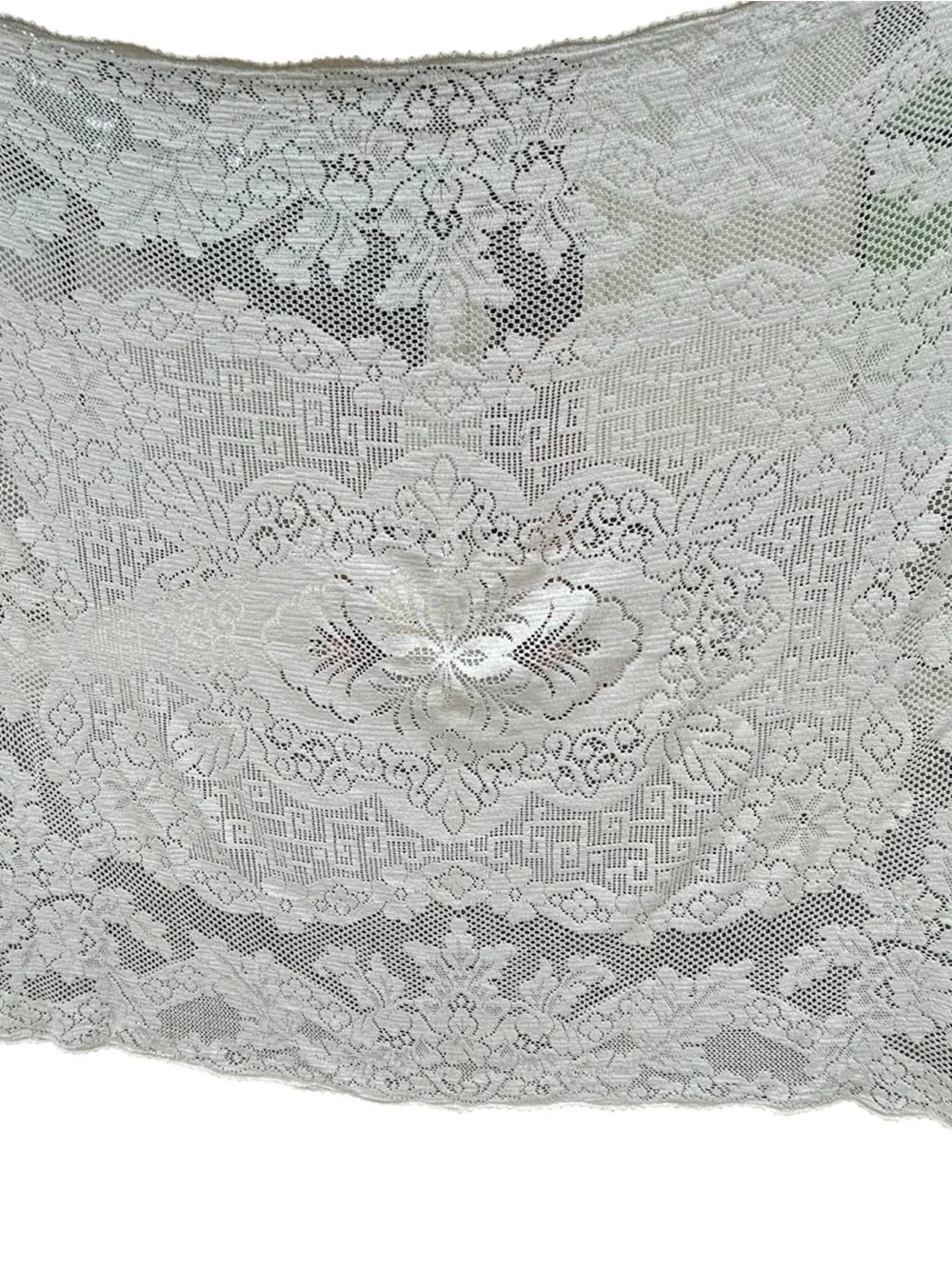 Vtg Quaker Lace Style Baroness Pattern Rectangular Tablecloth 70x52 White